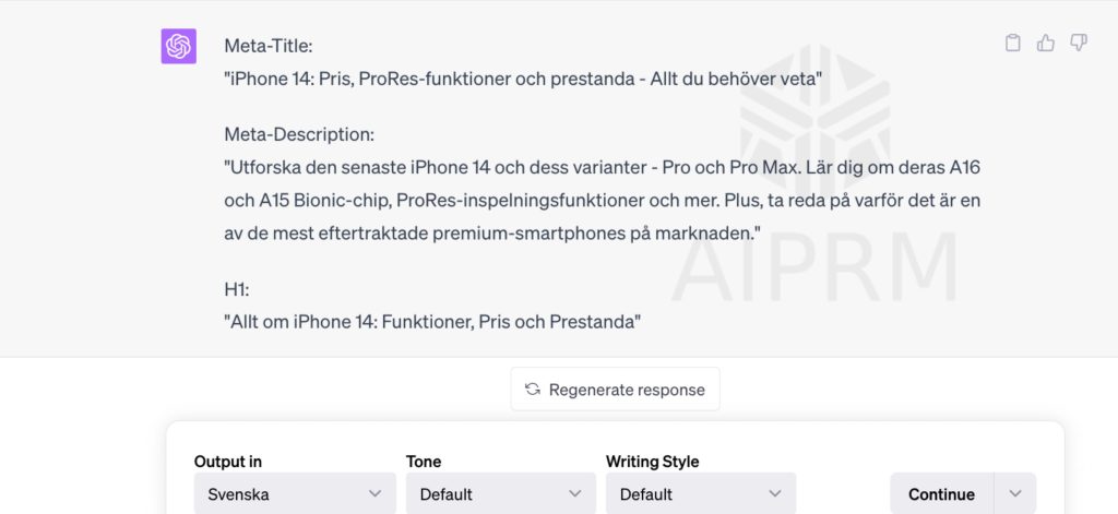 Exempel på Title och description skapade av ChatGPT i kombination med ett plugin